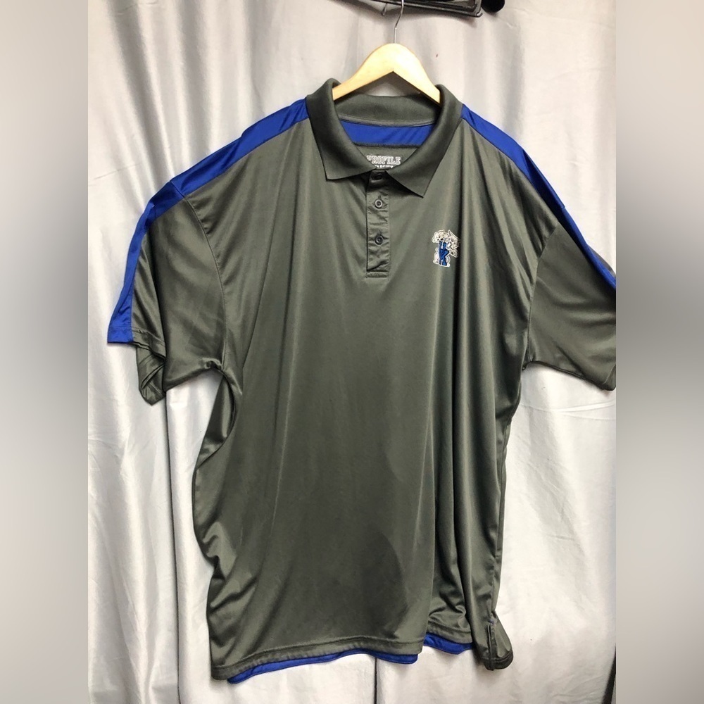 Profile, varsity, big and tall 3XLT dark gray UK, wildcat emblem polo, blue trim